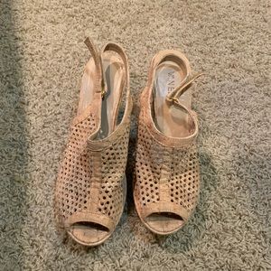 Vaneli brand tan/camel wedge cage shoes. Size 8M